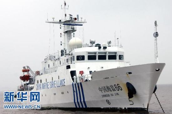 3月18日，“中国海监66”船在沈家门锚地休整。1000吨级的“中国海监66”船是当前中国航速最快的海监船舶。新华社发
