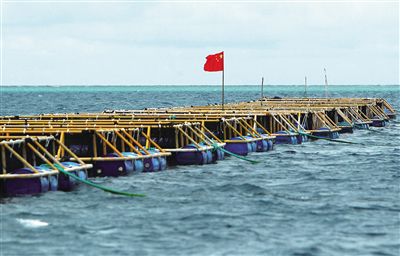 琼海潭门渔民的深海养殖网箱。