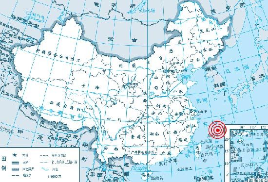 发生地震区域地图。
