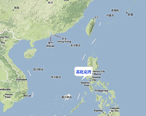 资料图：中国潜艇与美舰拖曳声纳相撞地点示意图