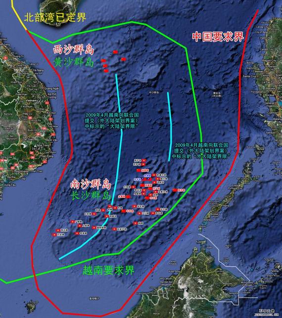 中国与南海各国南海领土争端示意图
