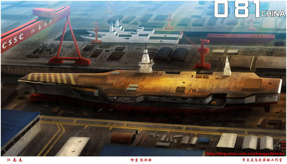 图片说明：中国081级航母建造现场作者:章鱼飞鸟