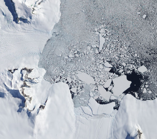 南极舒卡斯基海湾冰河入海口