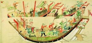 《蒙古袭来绘词》中描绘的元军战船 