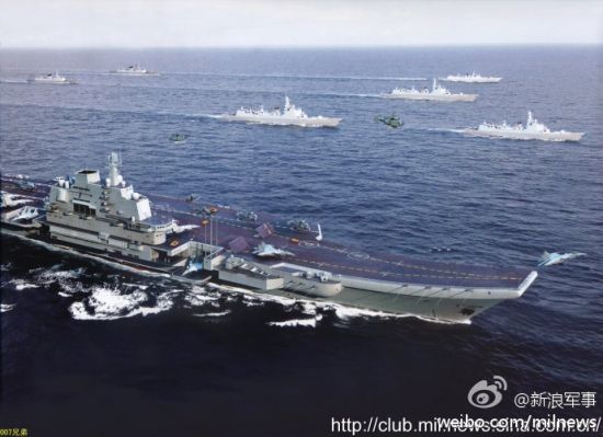 瓦良格航母编队想像图。