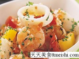 海鲜拌甜椒的菜谱图片