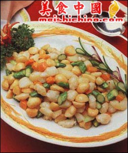 美食中国美食图片·美食厨房·热菜菜谱·夏威夷果仁笋粒炒虾仁带子 - meishichina.com
