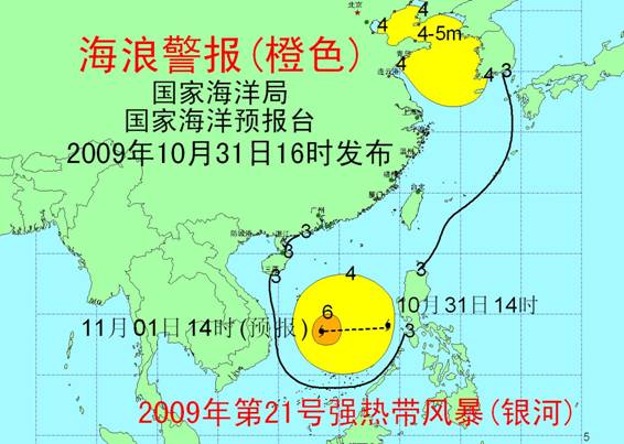国家海洋预报台31日16时发布海浪Ⅱ级橙色预警