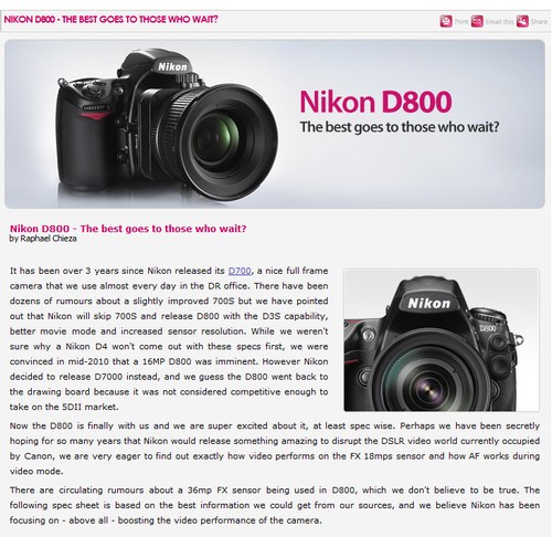更靠谱吗？Digitalrev网站曝光D800规格