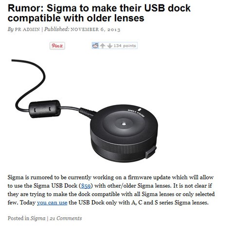 适马官微针对USB dock升级传闻发公告(N)