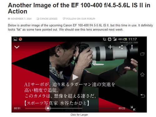 顶级配置 佳能新100-400IS头参数获曝光