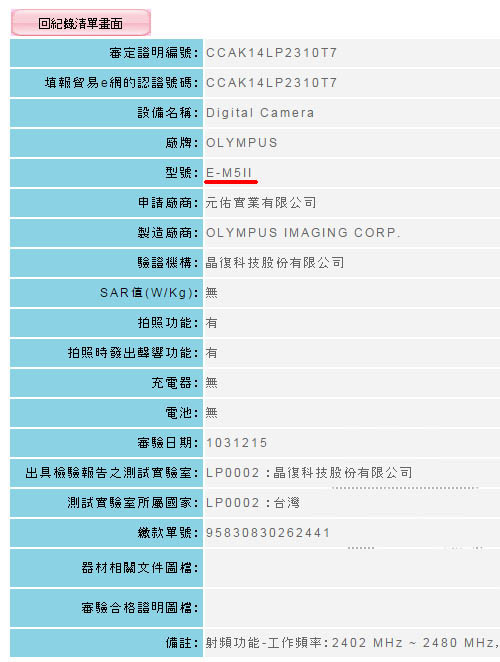 奥林巴斯EM5II台湾登记 预计明年初上市