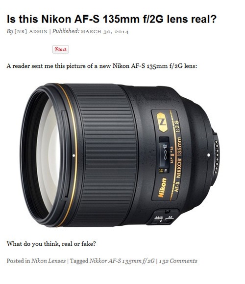 谍照出现 网传尼康将发135mm F2规格新镜