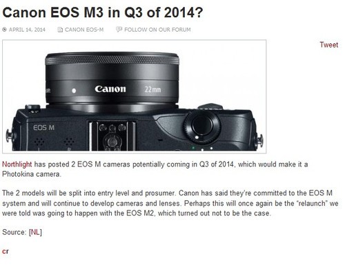 升级新机新镜 传闻佳能将发EOS M3等新品