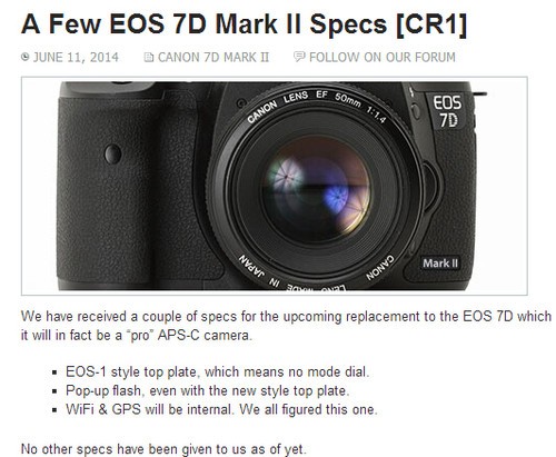 佳能EOS 7D Mark II 部分规格曝光