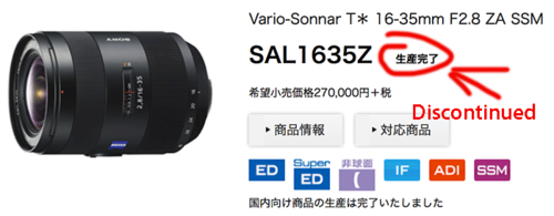 索尼A口16-35mmF2.8停产 二代即将到来