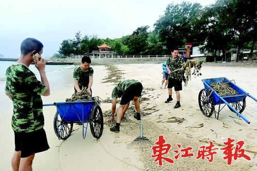 大辣甲岛海水清澈沙滩洁白，离不开边防派出所战士的保护。 《东江时报》记者杨建业 摄
